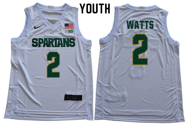 Youth Michigan State Spartans #2 Mark Watts NCAA Nike Authentic White 2019-20 College Stitched Basketball Jersey UC41Z85KY